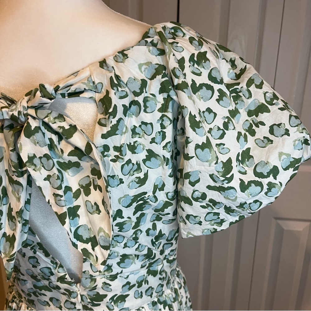 Crown & Ivy, society social /NWT Green Maxi Dress puffy sleeve tie back, Size 12 - Picture 7 of 16